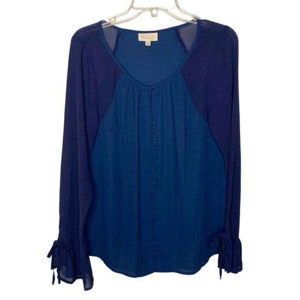 Maeve Navy and Royal Blue Long Sleeve Blouse